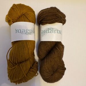 2 skeins Magpie Swanky DK.  Tupelo Honey/Eager Beaver
